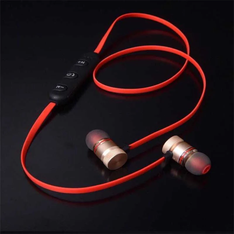 Rose Gold Metal Wireless Stereo Sports Bluetooth Headset with Magnetic Adsorption