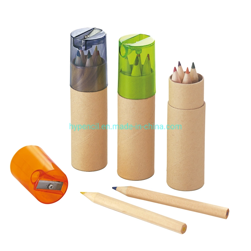 C06001-Office School Stationery Promotion Gift 6 Color Pencils in Paper Tube with Sharpener