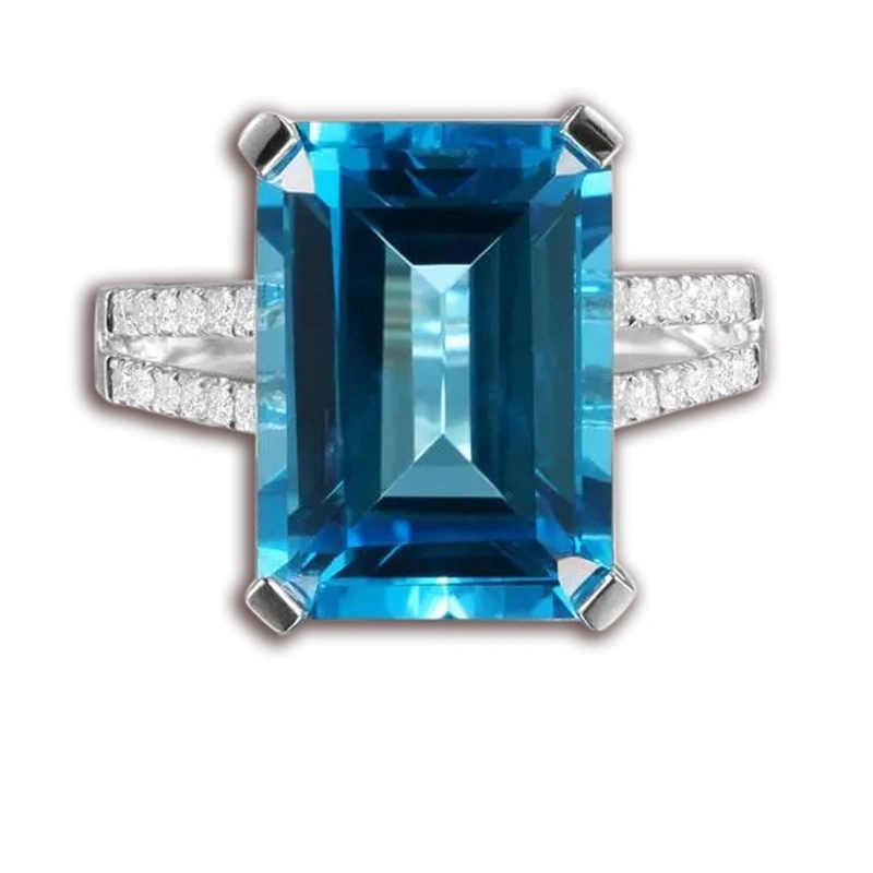 Topa Stone Plated 18K Sea Blue Mico Stone Square Sharp Multi-Colored Ring