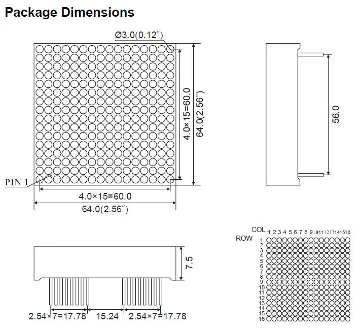 Experto Fabricante de 2,5 pulgadas, 16X16 solo LED de color DOT Matrix para ascensor