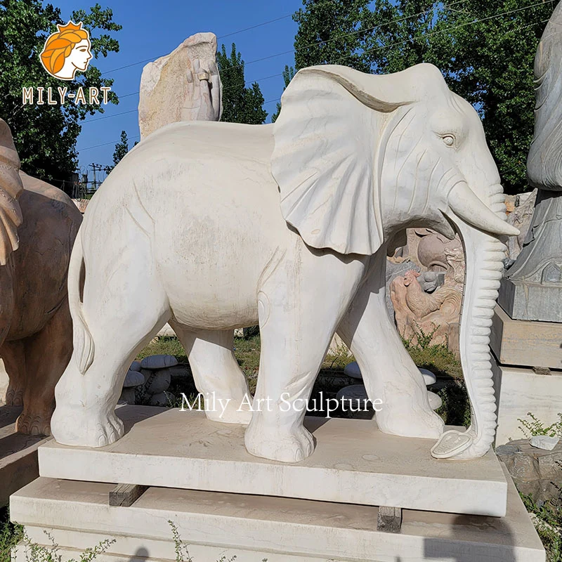 Customized White Marble Elephant Decorated Statues for Sale