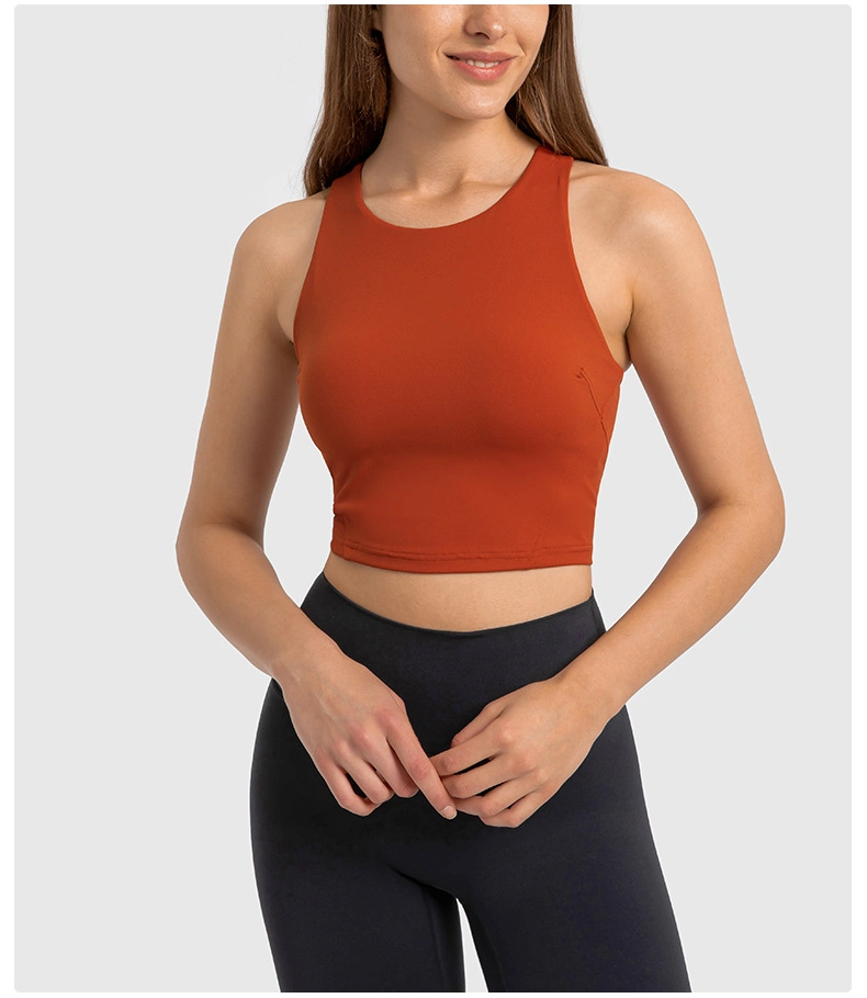 Lu-14 2022 Spring and Summer New Pull-up Round Tie Chest Pad Yoga Vest Nude Tight High-Elastic Sports Fitness Top Women