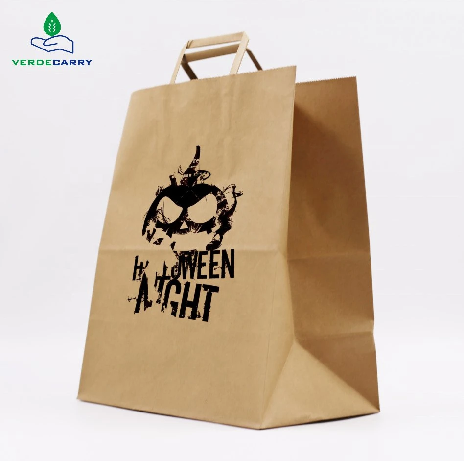 Custom Printed Halloween Party Gift Bags papel decorativo de balsa Bolsas de compras Navidad Regalo llevar Bolsas de papel