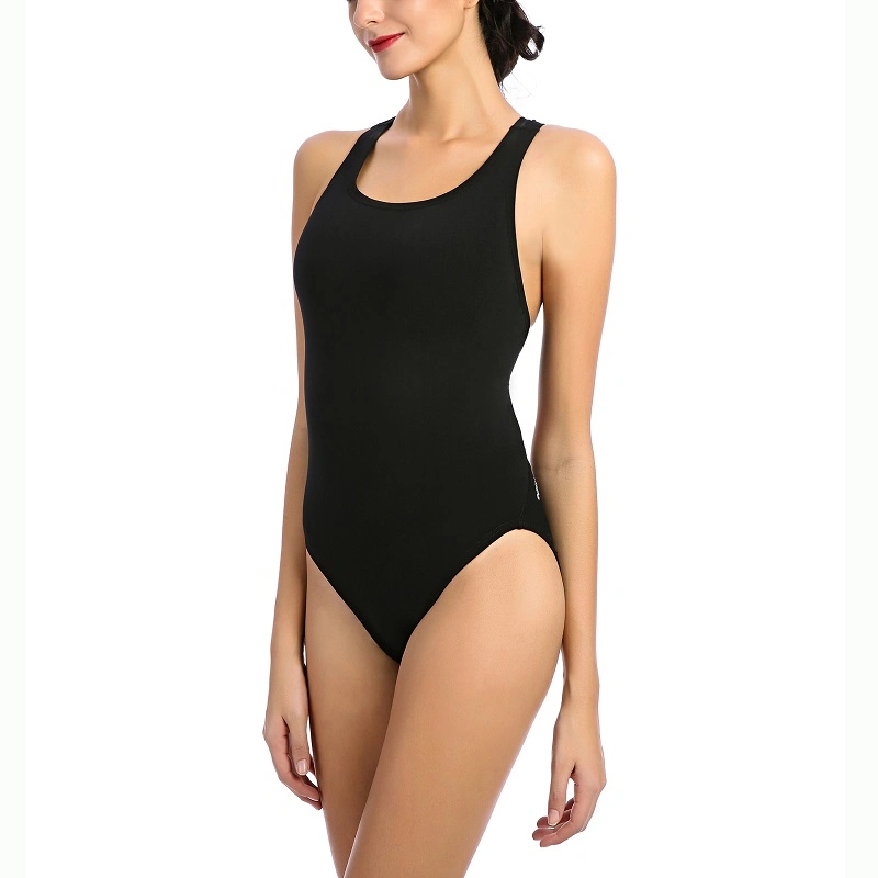 Woman Solid Color One Piece Training Swimsuits OEM Customized Sport Swimwear Chlorine-Resistant