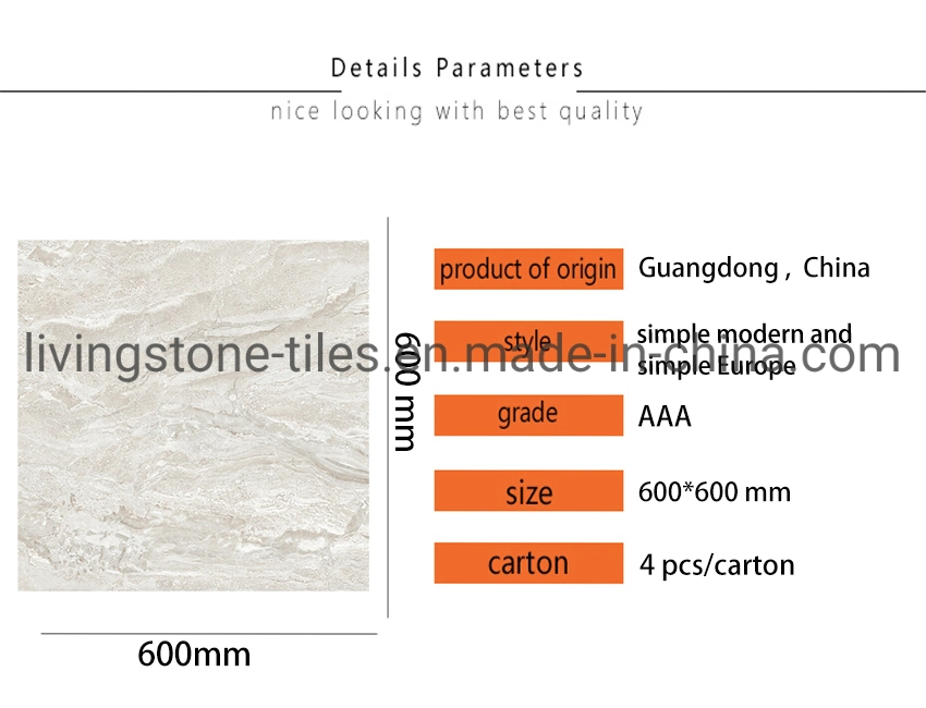 600*600mm Building Material Grey Color Copy Marble Design Ceramic Porcelain Flooring Tile