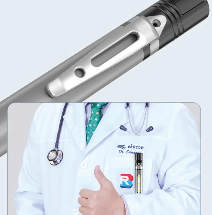 Professional CE RoHS Torch Flashing Lighting with Clip Aluminum Rechargeable Torche Inspection Medical Penlight Medical Xpg SMD LED Flashlight