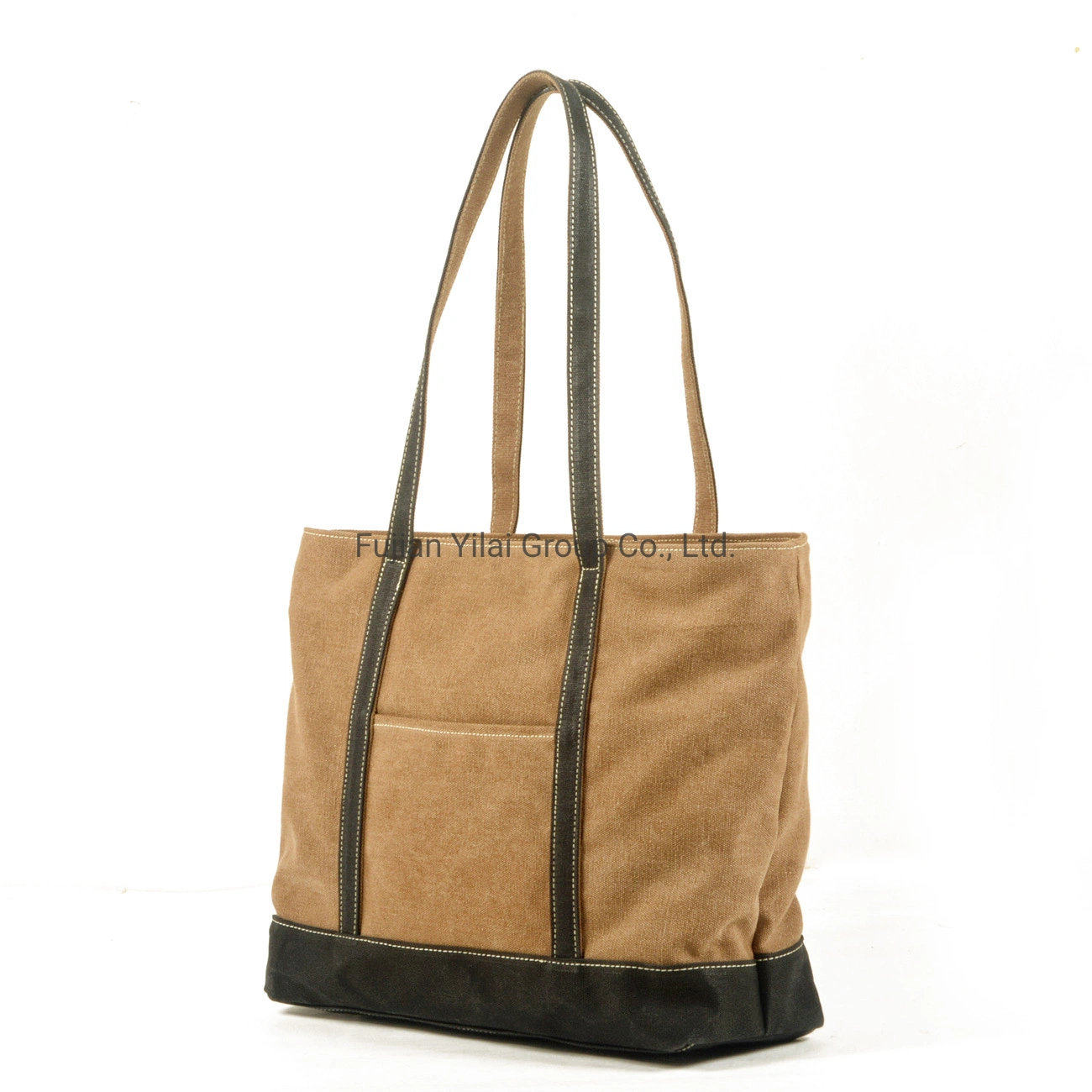 Waterproof Big Shopping Bag Organic Cotton Tote Bag Canvas with Crazy Horse Leather Custom Bag