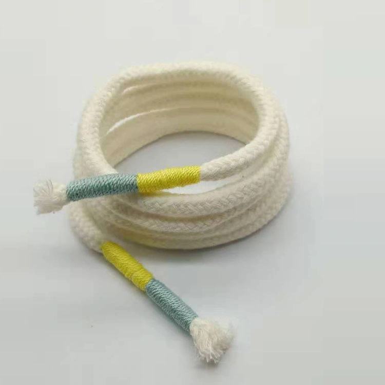 Corda de algodão em fio branco com logótipo de impressão redonda personalizada Cordão com fecho com ponta metálica para cordão de hoodie