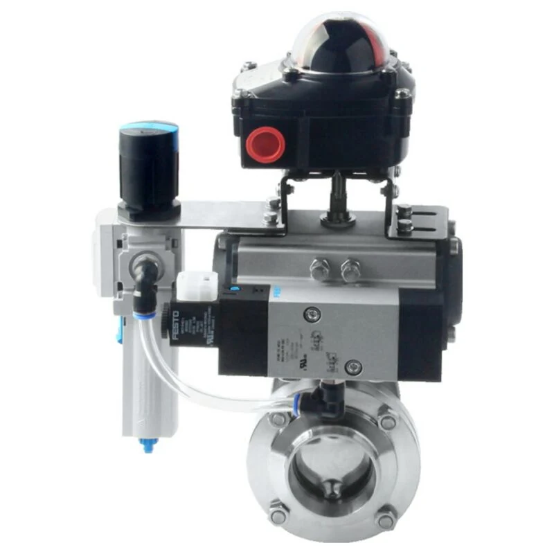 Sanitary Stainless Steel 316L Horizontal Pneumatic Butterfly Valve With Smart Controller IL -Top