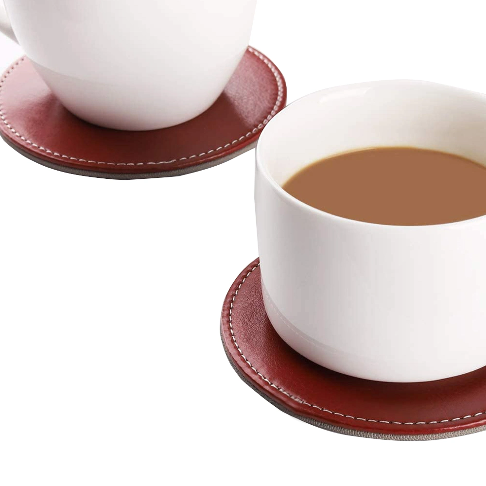 Custom Print Coffee Round PU Leather Drink Cup Coasters