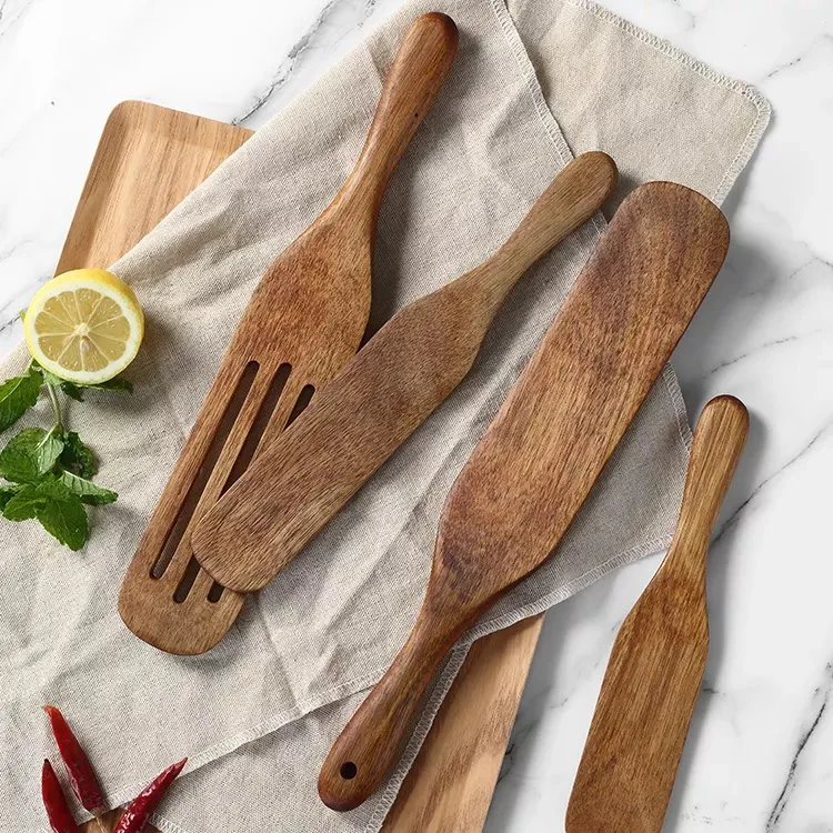 Custom Handmade Multi-Use 4-Piece Kitchen Utensils Spatula and Spoons Acacia Wood Spurtle Set