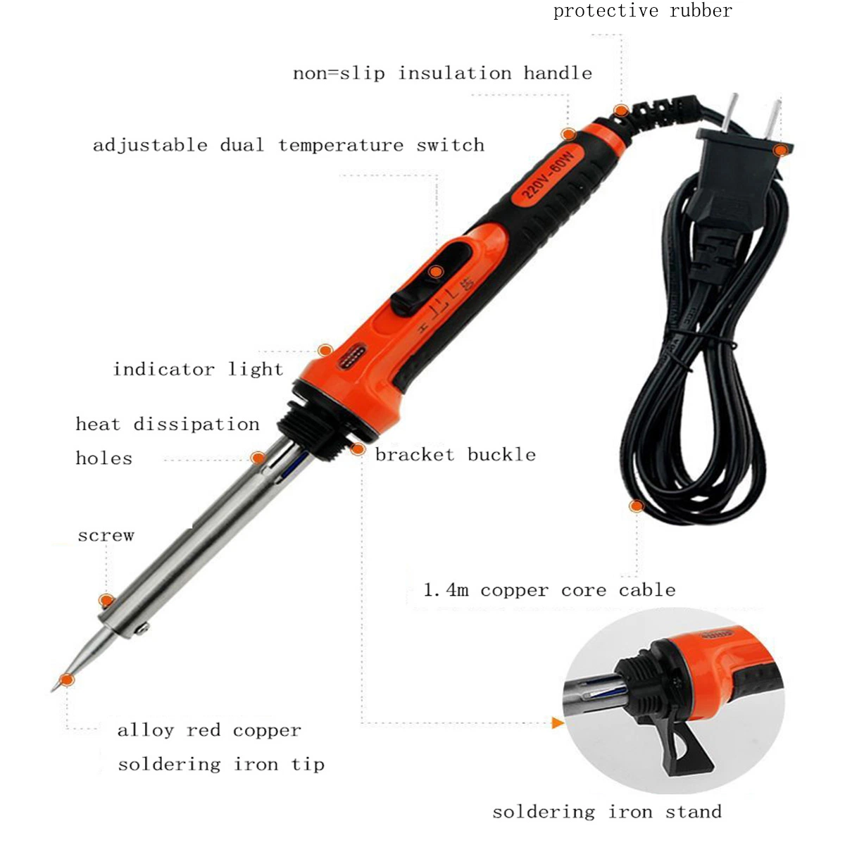 60W Adjustable Temperature LCD Digital Display Electric Soldering Iron with Lead Free Stainless Steel Tip