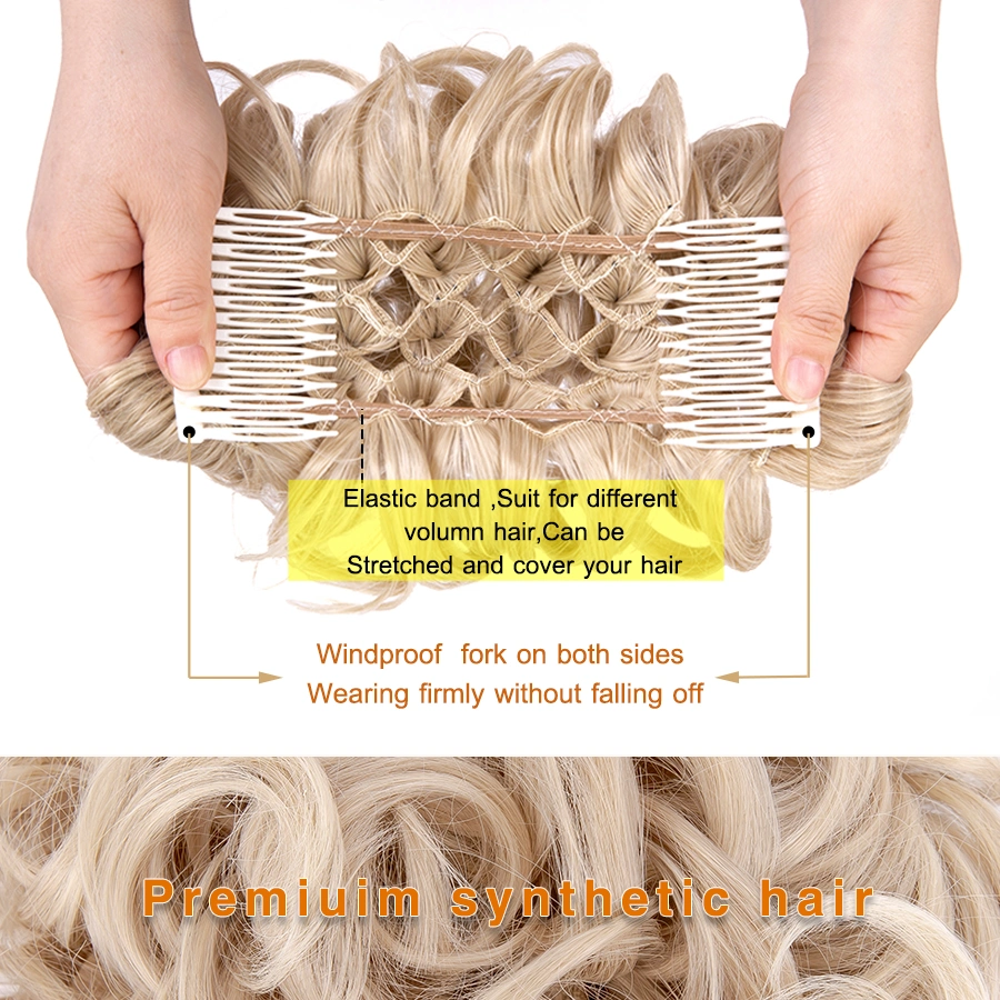 Synthetic Hair Pieces Elastic Chignon Updo Cover Hairpiece Extension Comb Clip in Curly Hair Bun