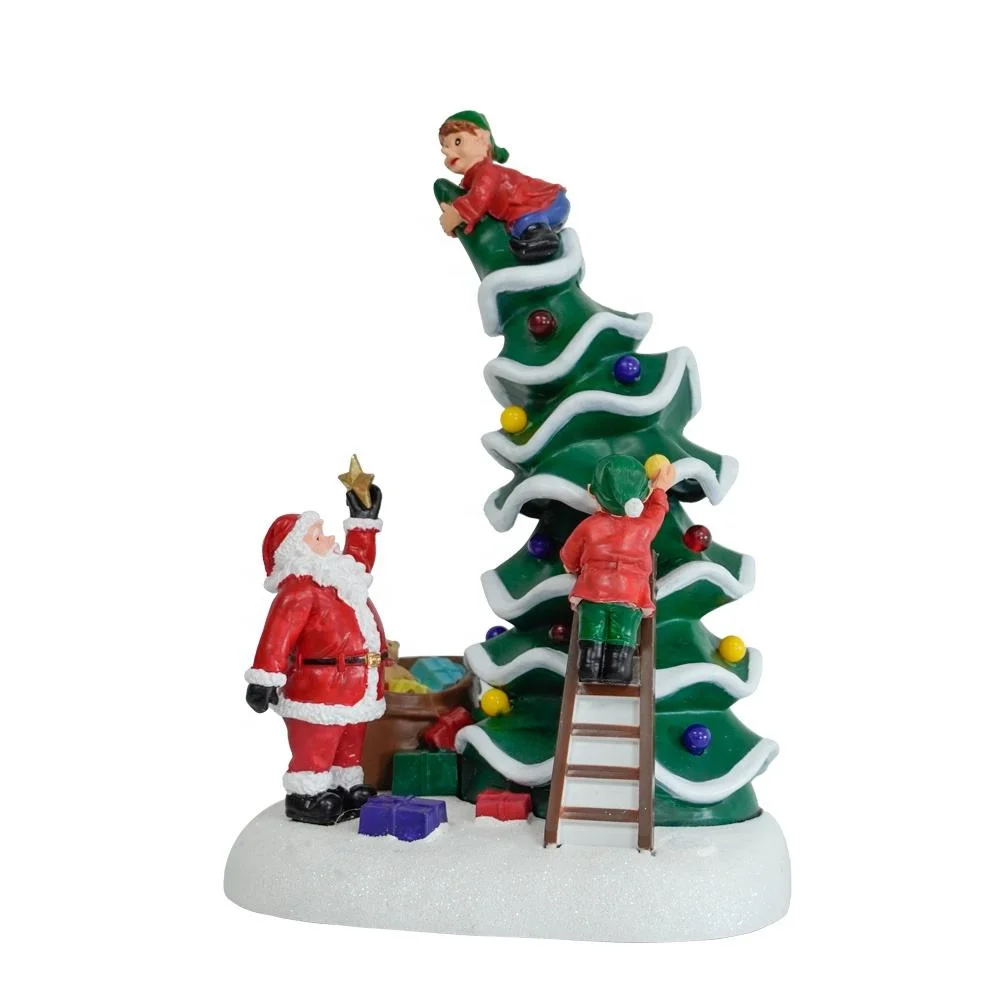Plastic LED Musical Animated Christmas Tree Scene Christmas Village for Decorations