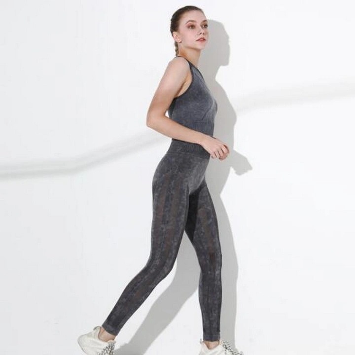 Conjunto de sujetador deportivo para mujer y mallas de cintura alta que realzan las caderas sin costuras para yoga