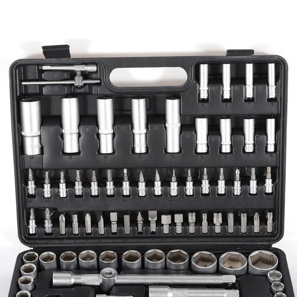 Großhandel Hersteller Cusotmized OEM 108PCS Auto Reparatur Hand Toolbox Kombination Werkzeugbuchsen Schraubenschlüssel Griff Werkzeugsatz