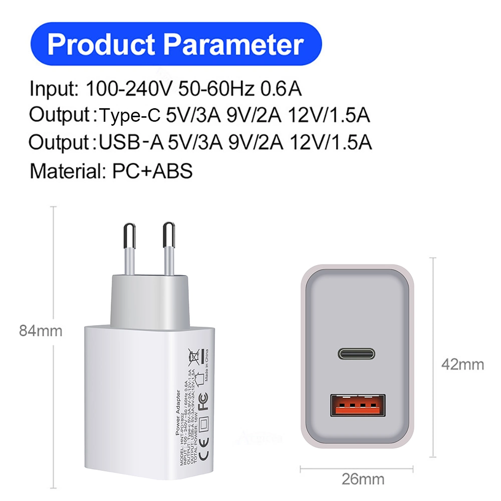 Chargeur USB QC3.0 18 wpd à charge rapide, fiche eu US pour Adaptateur pour téléphone portable