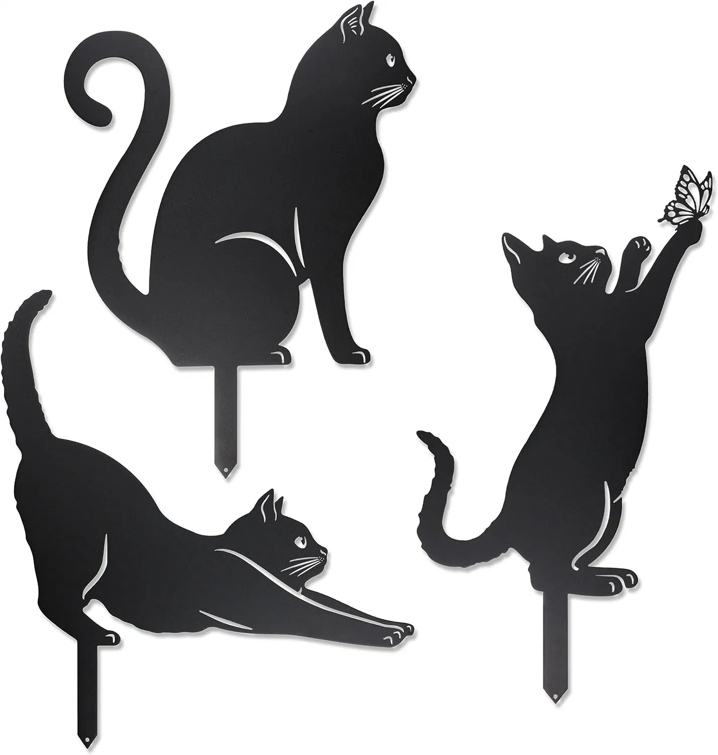 Bastante regalo para mamá hermoso jardín decorativo juego Metal Black Cat Jardín decoración, decoración de Halloween, patio al aire libre y césped Stakes, el arte del jardín de acero