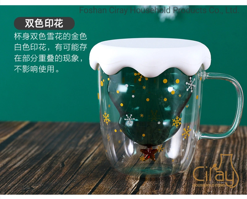 Christmas Glass Cup Borosilicate Glass Mug Christmas Tree Cup Christmas Gift Double Wall Glass Cup 300ml