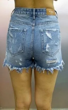 Senhoras Hot Pants de denim Shorts com orifícios e bordados