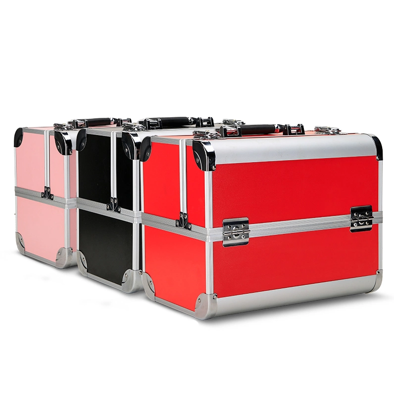 Professional Muti-Function Makeup Train Case Professional Aluminum with 6 Tier Tray and Brush Holder