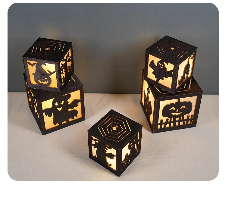 Wood Paper LED Pumpkin Spider Ghost Lantern Halloween Decorative Lighting Home Garden Decoration