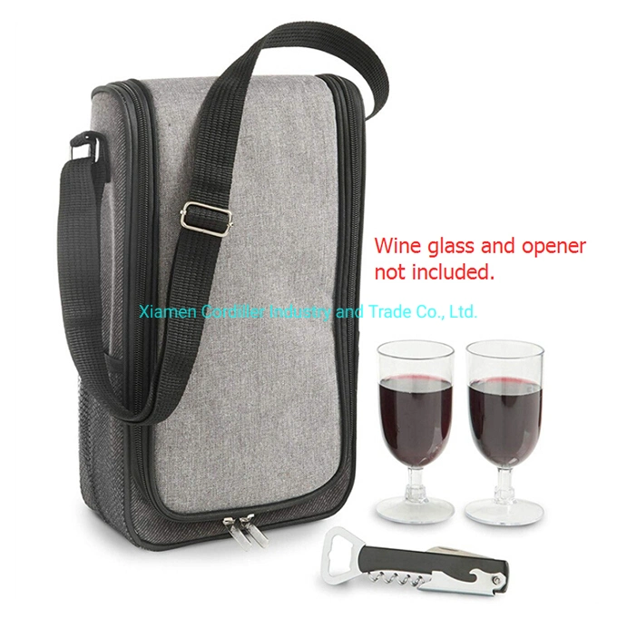 2 Bottle Wine Carrier Bag Portable Insulated Wine Tote Bag for Travel, Picnic, Leakproof Wine Cooler Bag