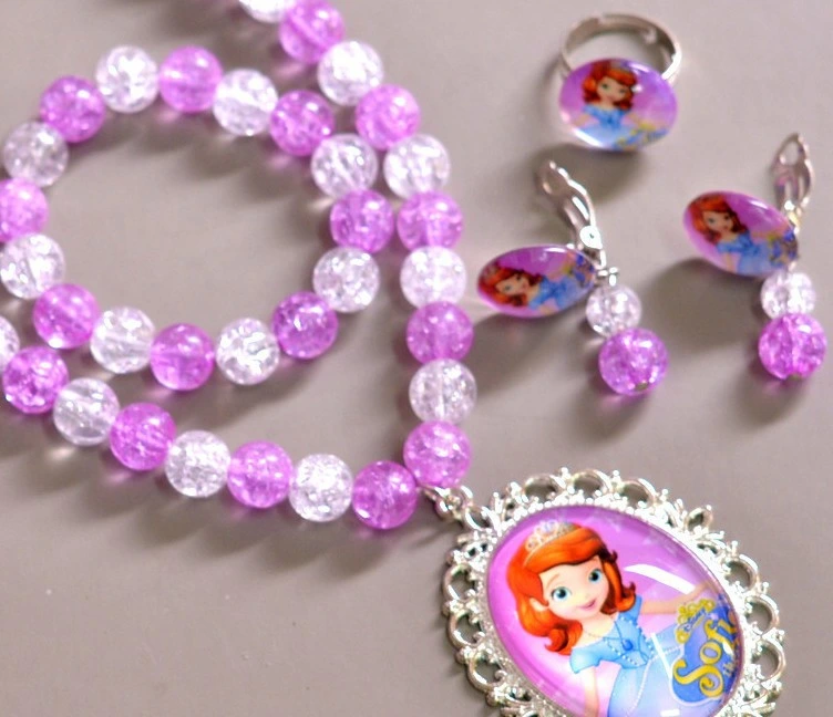 Joyería de moda Joyería Cartoon para niños Frozen Aisha Princess Cinderella Collar Juego de clips para la oreja