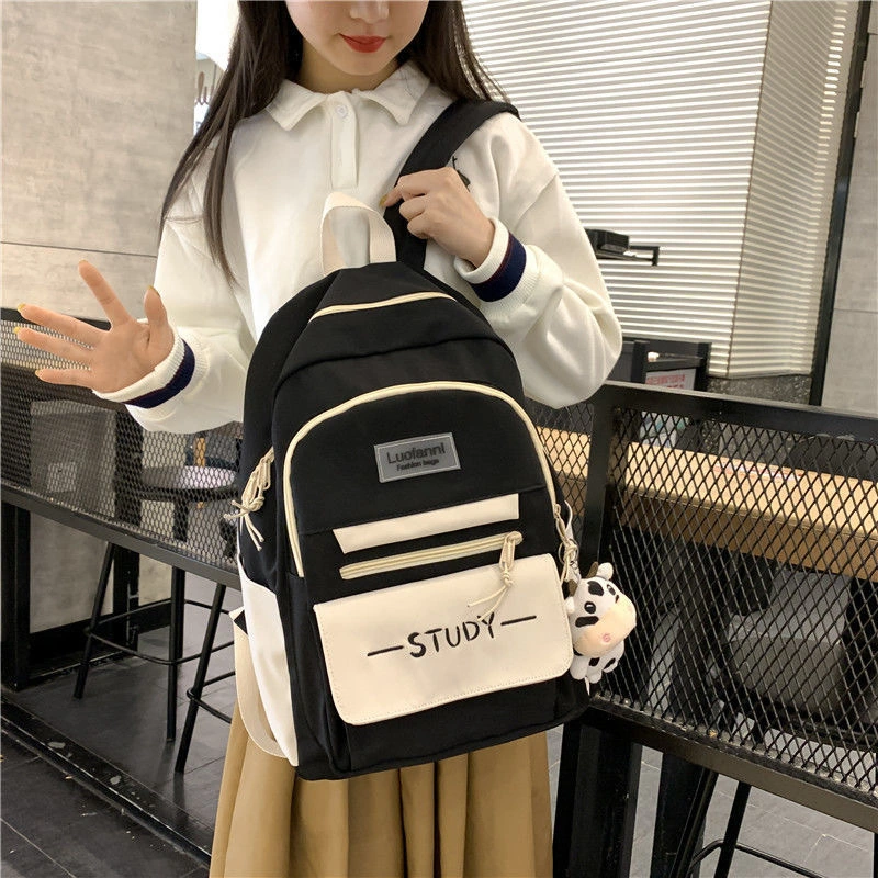 Study Versatile Ins Cool Backpack Canvas Zipper Fashion Laptop Bag