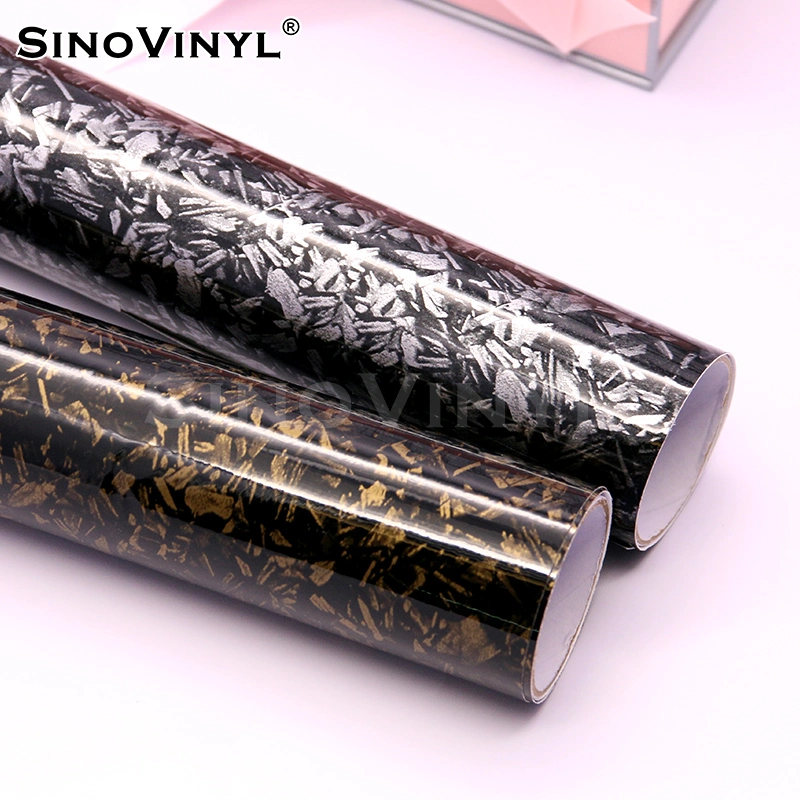 SINOVINYL Forging Pattern High Glossy Surface Gold Black Motorcycle Stickers Car Wrap Foil