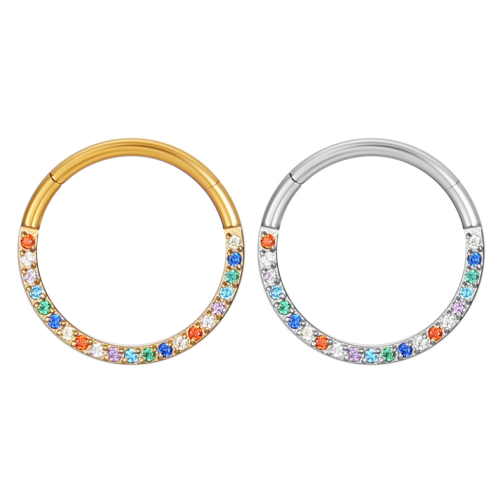 Nose Rings 316L Stainless Steel Helix Earrings Cartilage Earring Hinged Segment Clicker Body Piercing Jewelry Inlaid Colorful CZ