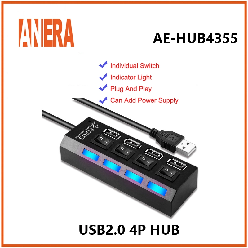 Hot Sale High Speed USB2.0 4 Ports Hub with Switch