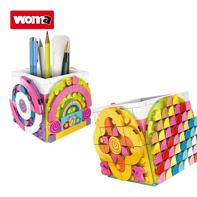 Woma Toys Children Teachers Day Christmas Gifts Supermarket Giveaway Rainbow Pen Rack Holder Plastic Bricks Building Blocks Set