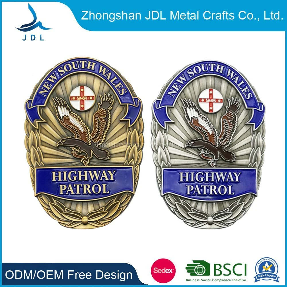 Custom Metal Gold/Silver Plated Wales Highway Patrol Police Badges for Decoration (123)