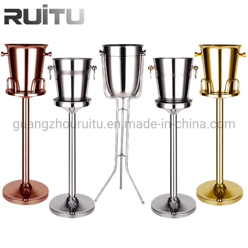 Buffet Chiller Pineapple Ice Drink Champagne Bucket Bowl Standing Silver Black Rose Gold Round Metal Shiny Handle Deer Antler Ice Buckets