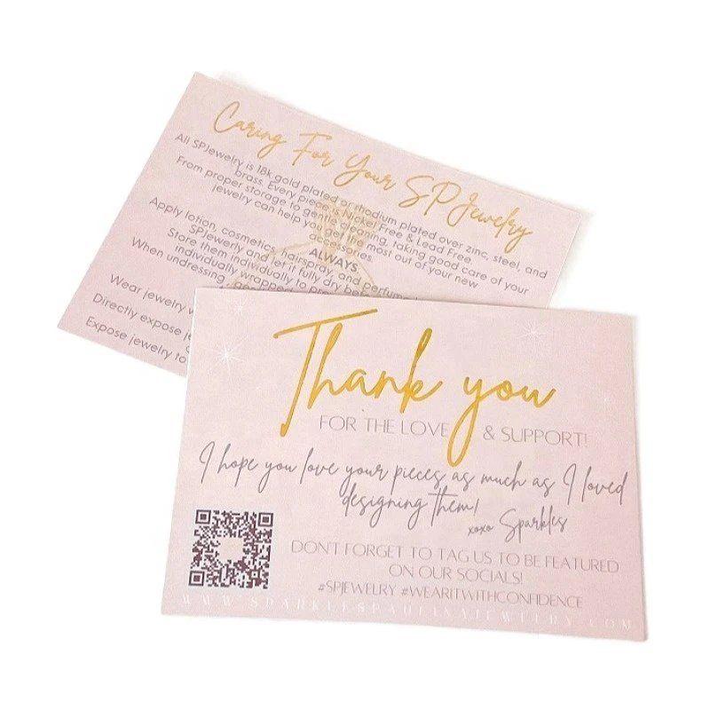 Custom High quality/High cost performance  Pink Gold Foil Thank You Notes and and Stickers Custom Luxury Thank You Card