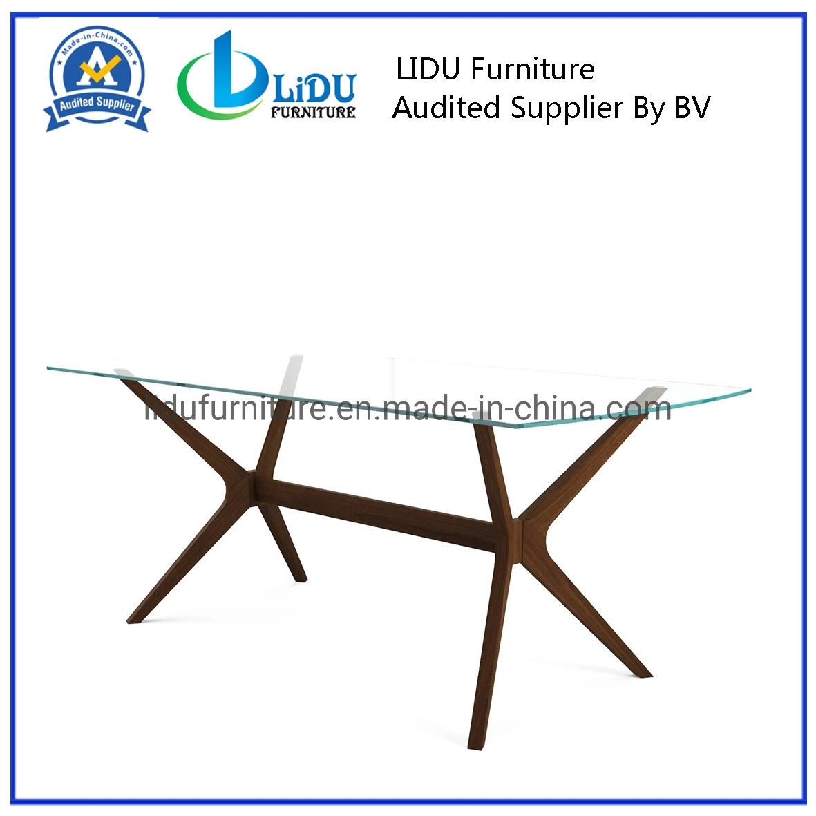 Dark Color Dining Room Furniture Rectangular 8 Seaters Solid Oak Modern Wooden Dining Table Glass Top