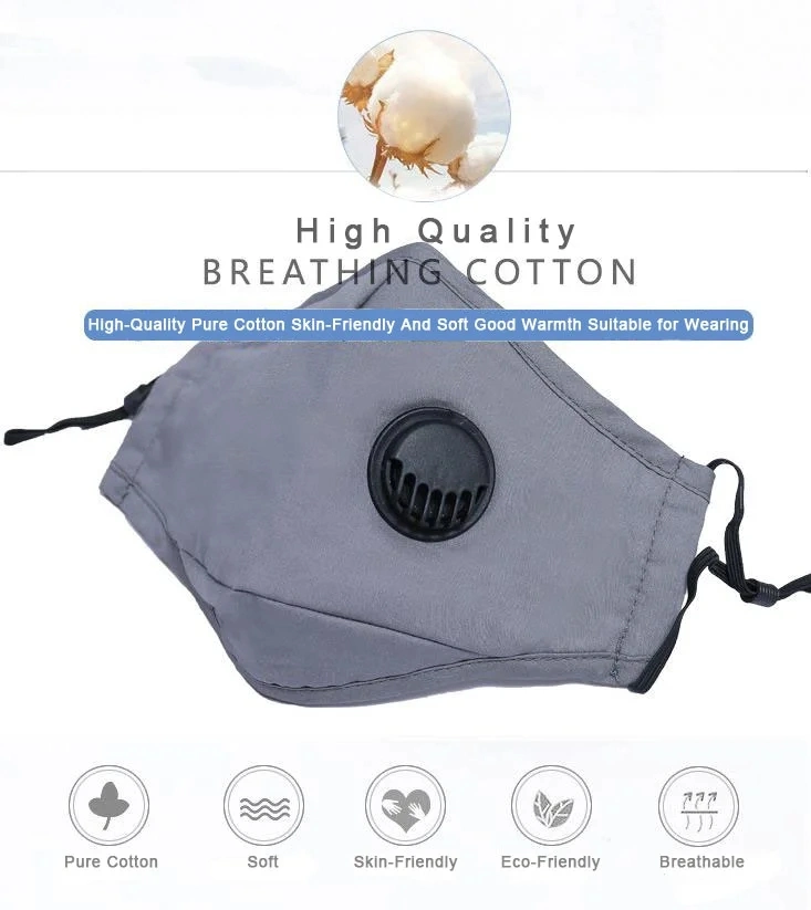 Reusable Cotton 3 Layers Face Mask with Valve and Pm2.5 Filter