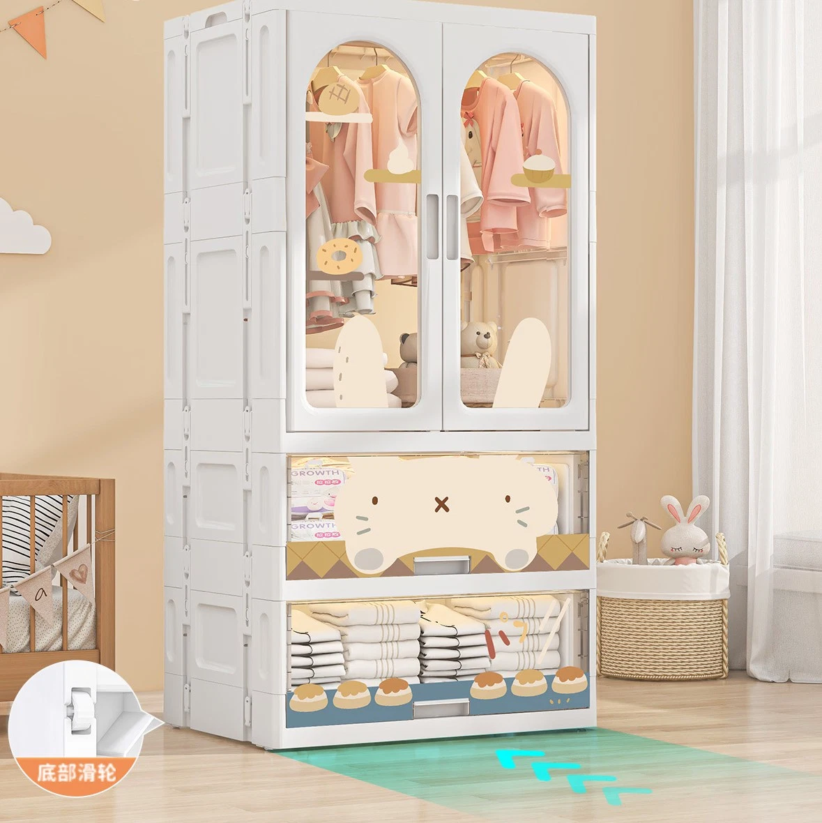 Child's Collapsible Cartoon Wardrobe - Quick Setup, Dual Door Access, Clothing Management