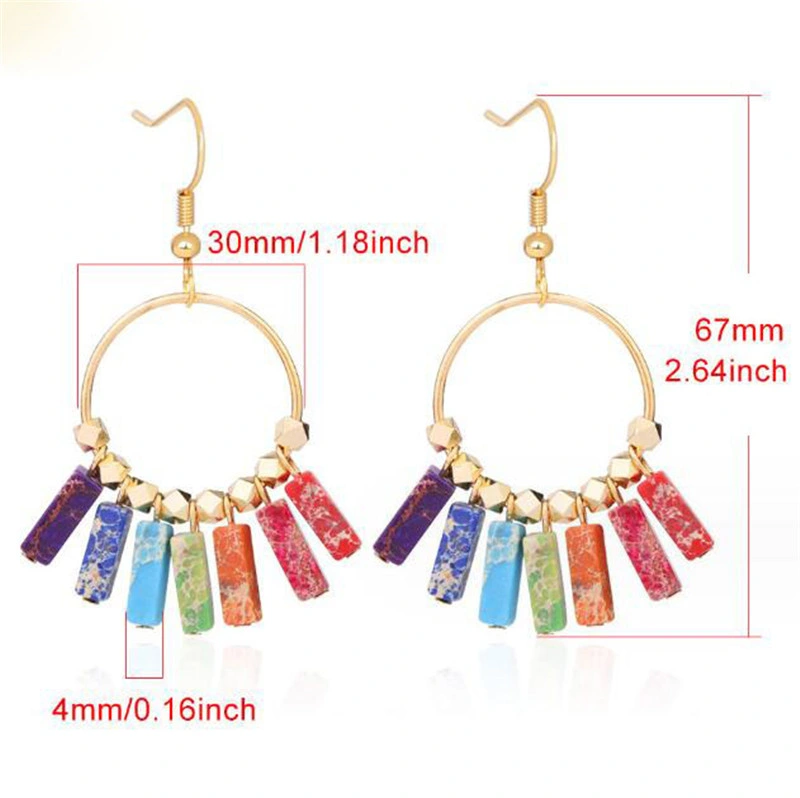 Feiner Schmuck Modeschmuck Böhmischer Charme Bunte Naturstein-Tangle Tube Chakra Ohrring für Frauen