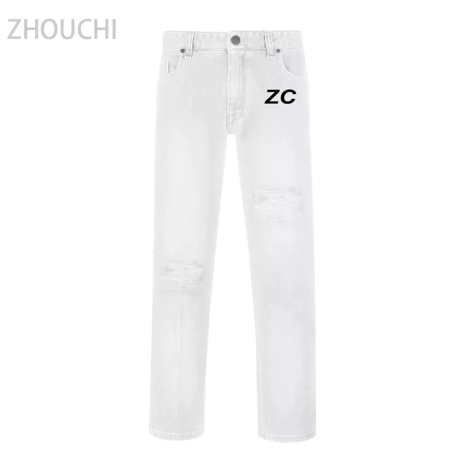 New Fashion Straight Tube Streetwear Mens Destroyed Denim Slim Ripped Vintage Multi Color Jeans Pants