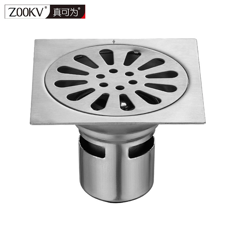 4 Inch 201 Stainless Steel Floor Drain Balcony DN75 Deodorant Floor Drain 12*12cm Automatically Closed Type Large Displacement Floor Drain