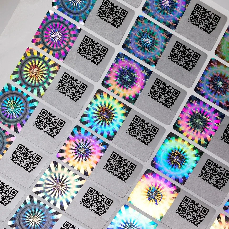 Custom Printing Tamper Proof Qr Code Tags Anti Counterfeit Unique Number Security Authenticity Label 3D Hologram Sticker