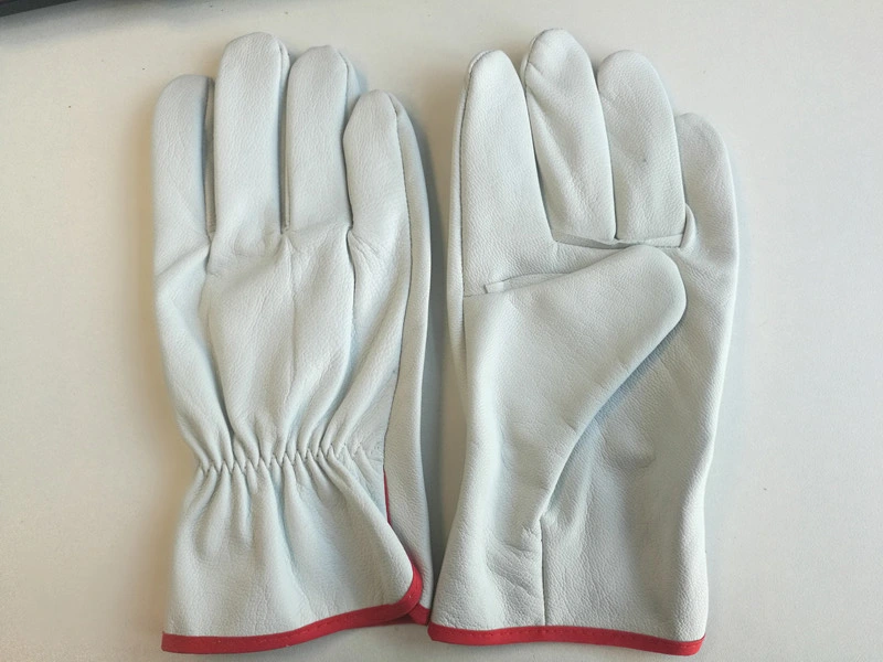 Goatskin Leather Work Driver Gloves White Leather Gloves PPE Work Gloves