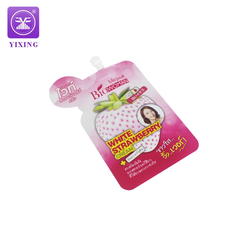 Factory Price Pink Printing Cosmetic Plastic Packaging Bag Sunscreen Gel Cream Spout Pouch