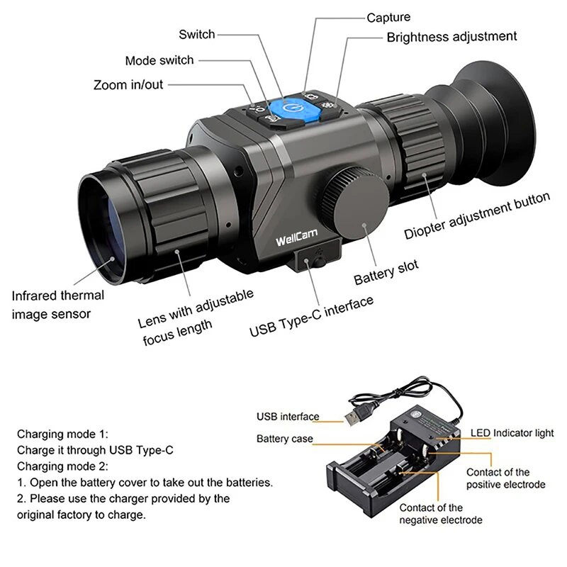 Piscina 25mm/35mm/54mm/75mm Imagem Térmica Monocular Visão Nocturna Caça Escopo Térmica