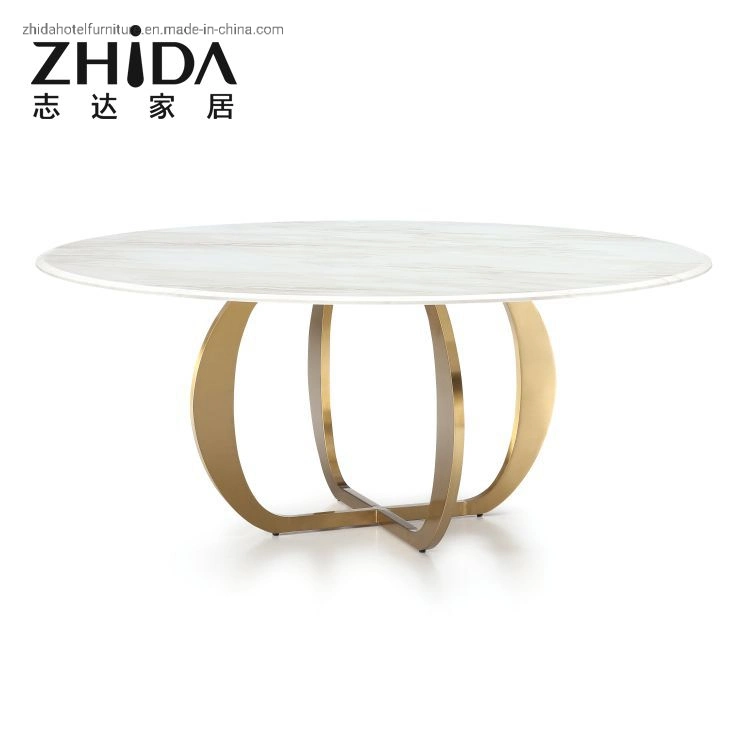 Venta directa de fábrica Casa de lujo de mármol italiano de muebles de comedor Mesa Tickness durable de metal de oro de la pierna el restaurante del Hotel Villa de muebles mesa de comedor