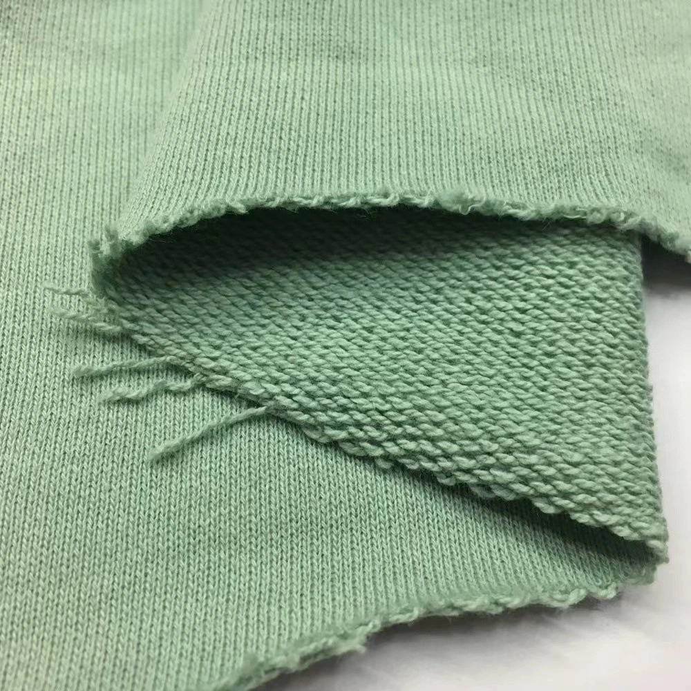 Hemp and Cotton Fabrics Wholesale/Supplier Baby Ribbed Fabric 400GSM Green Heavy Weight Box Fit 100 Cotton Drop French Terry