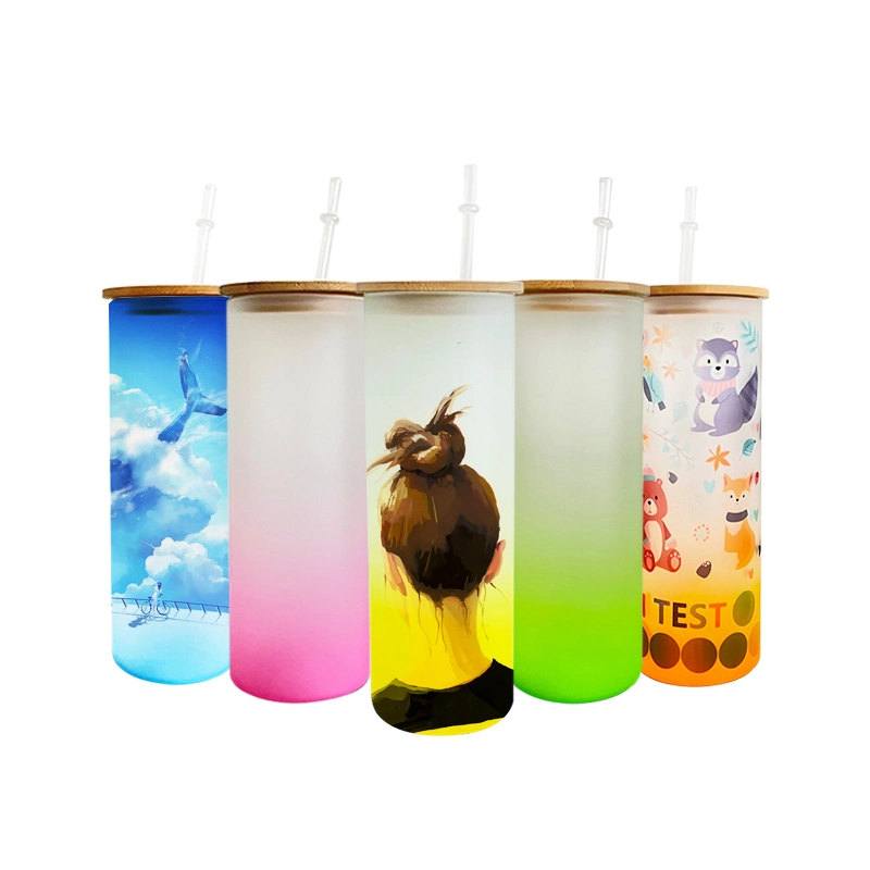 25oz Slim Skinny Blank Sublimation Frosted Gradient Ombre Color Straight Glass Cups