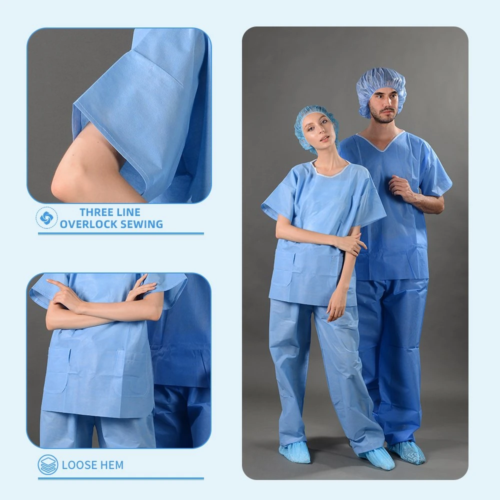 Disposabale pijama del paciente, Hospital uniformes quirurgicos médicos Nonwoven trajes Scrub